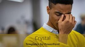  Presentation with young business man - Theme consisting of portrait-of-an-upset-young background and a gold colored foreground