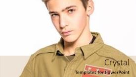  Presentation with abstract military camouflage made - Presentation design having portrait-of-an-young-man background and a yellow colored foreground