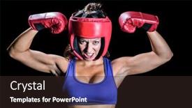  Presentation with flexing - Slide deck with portrait of angry female boxer flexing muscles against black background background and a wine colored foreground