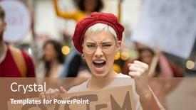  Presentation with voice - Presentation design consisting of portrait-of-angry-woman-shouting background and a coral colored foreground