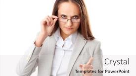  Presentation with forefinger - Slides having portrait of annoyed businesswoman looking at camera with her forefinger raised background and a light gray colored foreground