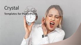 Presentation with fire alarm office - Beautiful theme featuring portrait of annoyed businesswoman screaming backdrop and a light gray colored foreground