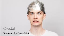  Presentation with panic - Slide deck having portrait-of-anxious-young-man background and a light gray colored foreground