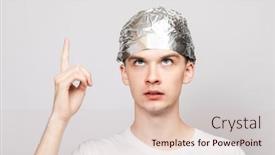  Presentation with gray - PPT theme featuring portrait-of-anxious-young-man background and a lemonade colored foreground