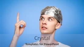  Presentation with hat - PPT theme with portrait-of-anxious-young-man background and a light blue colored foreground