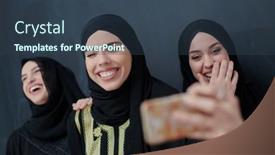  Presentation with abaya - Beautiful PPT layouts featuring portrait-of-arab-women-wearing backdrop and a ocean colored foreground