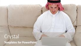  Presentation with arabic - Cool new presentation theme with saudi arabia modern - portrait of arabic man using backdrop and a gray colored foreground