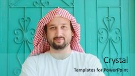  Presentation with arabic - Cool new PPT layouts with portrait of arabic man backdrop and a teal colored foreground
