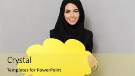  Presentation with arabic woman - Cool new slide deck with portrait of arabic young woman backdrop and a  colored foreground