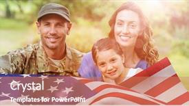  Presentation with usa flag - Presentation theme consisting of portrait of army man background and a coral colored foreground