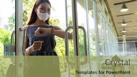  Presentation with open door - Presentation theme featuring portrait-of-asian-attractive-woman background and a mint green colored foreground