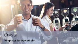  Presentation with food industry - Cool new presentation with portrait-of-asian-barista-serving backdrop and a light blue colored foreground