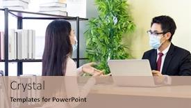  Presentation with business loan - Slide set having portrait-of-asian-business-advisor background and a coral colored foreground