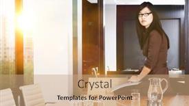  Presentation with contemplating - Audience pleasing slides consisting of portrait-of-asian-businesswoman-contemplating backdrop and a coral colored foreground