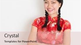  Presentation with chinese traditional - Beautiful slide deck featuring portrait of asian chinese girl smiling in traditional red qipao standing on plain background backdrop and a lemonade colored foreground