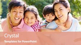  Presentation with walk - Slide deck having portrait of asian family enjoying background and a coral colored foreground