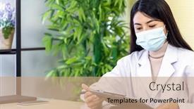  Presentation with patience - Beautiful slide deck featuring portrait-of-asian-female-doctor backdrop and a coral colored foreground