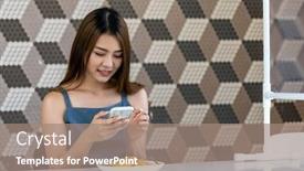  Presentation with influencer - PPT theme featuring portrait-of-asian-influencer-food background and a coral colored foreground