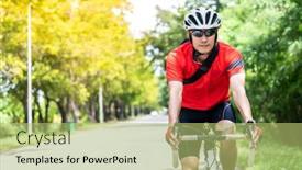  Presentation with cycling - Presentation theme enhanced with portrait-of-asian-male-cyclist background and a mint green colored foreground