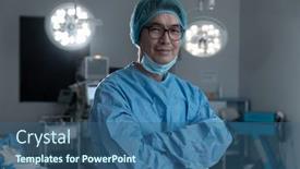  Presentation with theatre mask - Cool new slides with portrait-of-asian-male-surgeon backdrop and a ocean colored foreground
