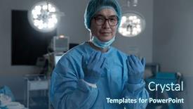  Presentation with theatre mask - Beautiful slides featuring portrait-of-asian-male-surgeon backdrop and a ocean colored foreground