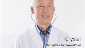  Presentation with doctor asian - Amazing PPT theme having portrait of asian medical doctor smiling standing isolated on white background backdrop and a light gray colored foreground