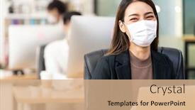  Presentation with social work - PPT layouts with portrait-of-asian-office-employee background and a coral colored foreground