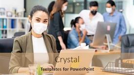  Presentation with social work - Slide deck featuring portrait-of-asian-office-employee background and a coral colored foreground