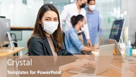  Presentation with social work - Cool new slides with portrait-of-asian-office-employee backdrop and a coral colored foreground