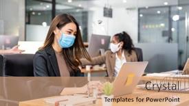  Presentation with social work - Cool new slides with portrait-of-asian-office-employee backdrop and a coral colored foreground