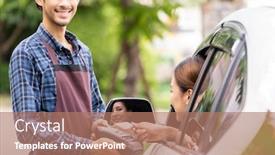  Presentation with contactless - Presentation theme enhanced with portrait-of-asian-restaurant-employer background and a coral colored foreground