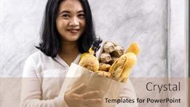  Presentation with vintage food - Cool new presentation design with portrait-of-asian-smile-woman backdrop and a coral colored foreground