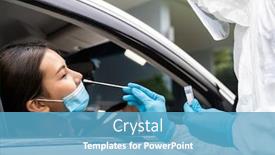  Presentation with medical ppe - Audience pleasing presentation theme consisting of portrait-of-asian-woman-drive backdrop and a teal colored foreground