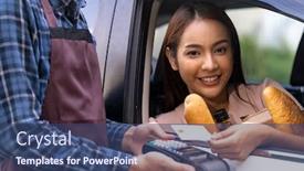  Presentation with contactless - Presentation theme consisting of portrait-of-asian-woman-make background and a ocean colored foreground