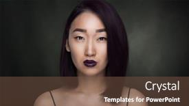  Presentation with black woman - PPT theme featuring portrait of asian woman with violet hair on black background background and a tawny brown colored foreground