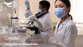  Presentation with black dna scientist - Slide set enhanced with portrait-of-asian-young-scientist background and a gray colored foreground