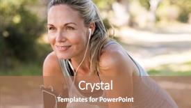  Presentation with listening woman - Audience pleasing PPT layouts consisting of portrait of athletic mature woman backdrop and a coral colored foreground