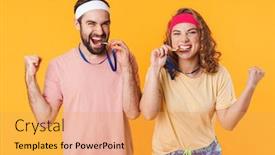  Presentation with award - PPT theme with portrait-of-athletic-young-happy background and a yellow colored foreground