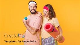  Presentation with young happy couple - Slide set with portrait-of-athletic-young-happy background and a yellow colored foreground