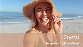  Presentation with sea sun - Slide set enhanced with portrait-of-attractive-blonde-caucasian background and a coral colored foreground