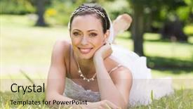  Presentation with bride - Amazing slides having portrait of attractive bride relaxing on grass at park backdrop and a coral colored foreground