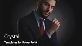  Presentation with navy - PPT layouts consisting of portrait of attractive businessman with beard wearing navy suit while standing on black background background and a black colored foreground