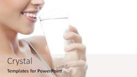 Presentation with drinking water - Slides enhanced with portrait of attractive caucasian smiling woman isolated on white studio shot drinking water background and a lemonade colored foreground