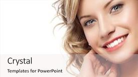  Presentation with shot - Amazing theme having portrait of attractive caucasian smiling backdrop and a sky blue colored foreground