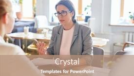  Presentation with business partner - Slide set with portrait-of-attractive-middle-aged background and a coral colored foreground