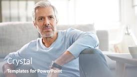  Presentation with blue - Slide set enhanced with portrait-of-attractive-senior-man background and a light blue colored foreground