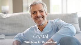  Presentation with blue - Colorful presentation design enhanced with portrait-of-attractive-senior-man backdrop and a light blue colored foreground