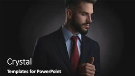  Presentation with navy - Theme featuring portrait of attractive smart casual man in navy suit and red tie looking to side while holding palms together background and a black colored foreground