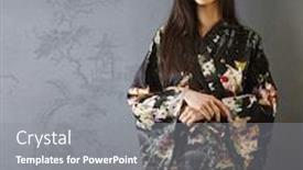  Presentation with kimono - Beautiful theme featuring portrait of attractive young asian woman in kimono backdrop and a gray colored foreground