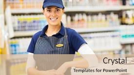  Presentation with hardware - Amazing PPT theme having portrait of attractive young female hardware store worker backdrop and a lemonade colored foreground